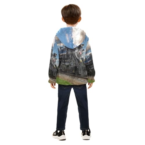 Image of Boys Fleece Jacket Hooded Autumn Winter Long Sleeve Thick Warm Outerwear;3-10 Years Kids Cute Fuzzy Jacket