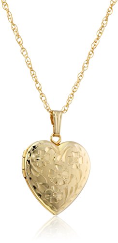 Amazon Essentials 14k Yellow Gold-Filled Engraved Flowers Heart Locket