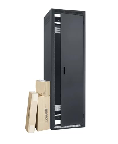 Lowell LER-4027-BAV LER Series 40U X 27 Inches D Enclosed AV Rack with Accessory Bundle, Black; Welded Sides with Vents; Accessory Bundle Includes Solid Surface-Mount Front Door with Key Lock