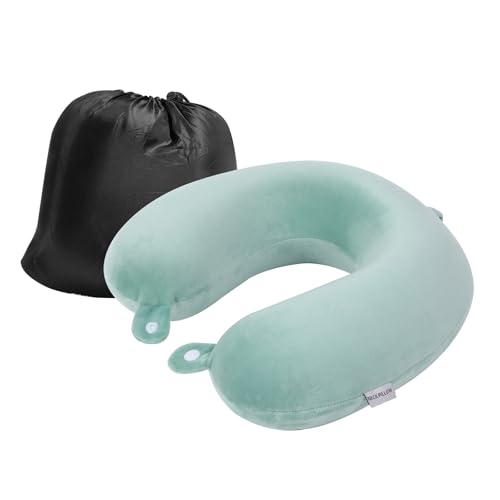 LANGISAN Travel Pillow Memory Foam Neck Pillow Lightweight Quick Pack for Airplane Train Car Neck Support Pillow (Green)