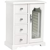 Nicunom Wood Jewelry Box for Women, Jewelry Organizer with Mirror, Jewelry Display Box with 4 Drawers, Jewelry Storage Organizer for Rings Earrings Necklaces Bracelets Watches, Mother's Day Gift