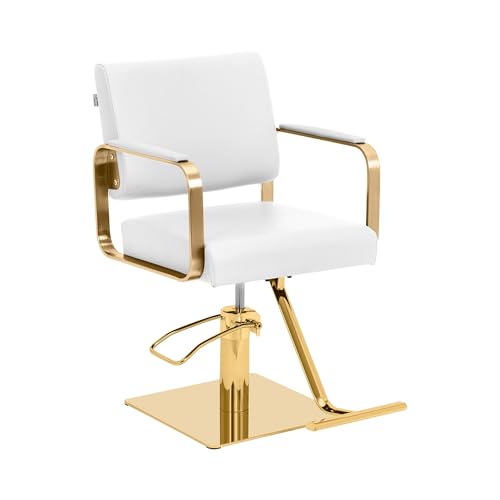 physa Fauteuil de coiffure réglable en hauteur avec repose-pieds 50 - 66 cm 200 kg blanc/or - Fauteuil de salon de coiffure Chaise de coiffure Chaise de salon...
