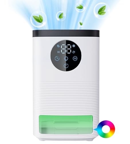 Catálogo de Deshumidificador Steren - solo los mejores. 41 1500ml Deshumidificador Silencioso, Deshumidificador para la humedad Pequeño con luz LED de 7 Colores,Apagado Automático, Adecuado para Dormitorio, Baño, Garaje, Armario