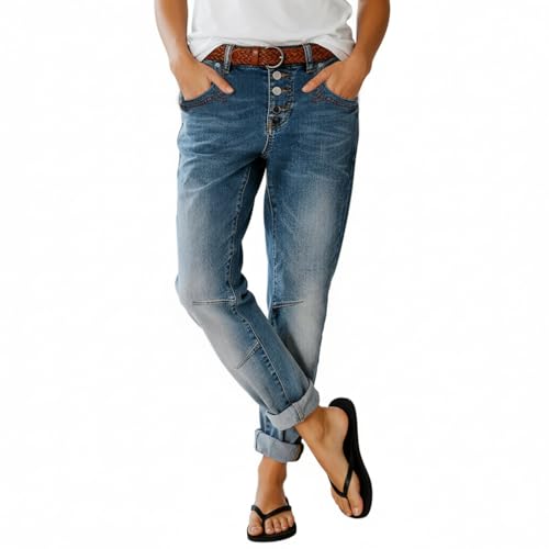 Madrirdma Straight Leg Jeans for Women Mid Rise Stretchy Casual