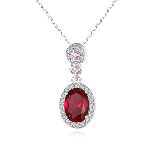 Collier argent 925 femme anti-ternissement pendentif spinelle rouge