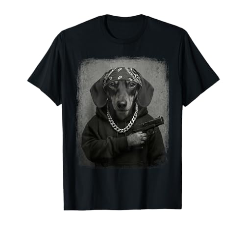 Bandana et chaîne Motif Teckel de Rue T-Shirt