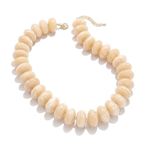 Elegance 11 designs Beige Chunky Beaded Necklace for Women,Thick Acrylic Disc Bead Choker Statement Necklace Cute Trendy Necklaces Jewelry Gifts for Women by Elegance 11 designs - Used condition - US$11.92
