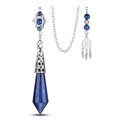 CrystalTears Dyed Lapis Lazuli Crystal Dowsing Pendulum 12 Facet Reiki Healing Crystal Gemstone Point Pendulums for Divination Wicca Meditation Crystal Therapy