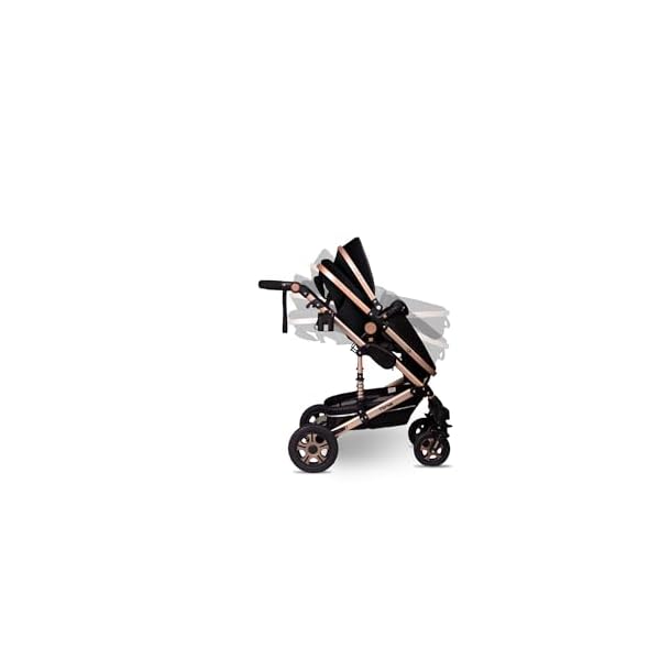 GaGaDumi Florida Kinderwagen 3 in 1 Komplettset mit Autositz - Baby Stroller 3 in 1 TÜV - Kombikinderwagen 3 in 1 Komplettset Voll-Gummireifen - Wickeltasche Schwartz/Gold – Bild 4