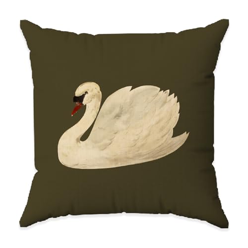 Yomisex Vintage White Swan Pillow Cover 18x18, Minimalist Neutral Swan House Room Decorative Pillow Cover for Couch Bed Living Room Bedroom, Modern Bird Home Decor