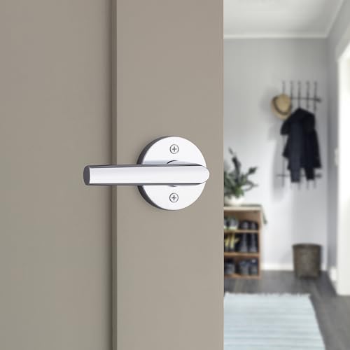 Kwikset Milan Dummy Door Handle, Single Sided Lever for Closets, French Double Doors, and Pantry, Polished Chrome Non-Turning Reversible Interior Push/Pull Lever by Kwikset - Used condition - Image 2
