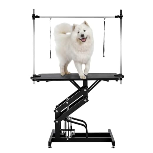 AthLike 43" Hydraulic Dog Grooming Table, Oversized Adjustable Pet Trimming Table, Heavy-Duty Professional Dog Drying Table w/3 Nooses, Arms,for Puppy, Large Dogs, Home, Pet Shop, Range 22-38''
