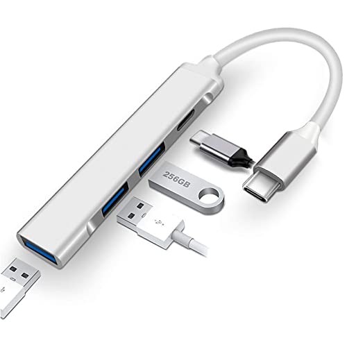 Hub USB C 4 en 1, Touchfutrue Adaptador Multipuerto USB C Hub, Puertos USB 2.0, Puerto USB 3.0 con Super Speed 5 Gbps,Adaptador USB C para MacBook, Móvil Smartphone, XPS(4 en 1,Plata) Cover