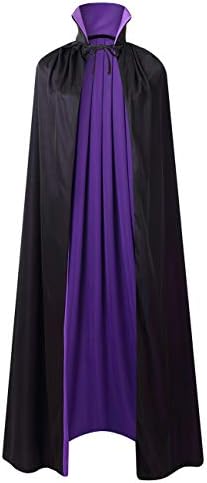 Regenboog 35inch(90cm) Stand Collar Reversible Cape for Kids,Black and Purple Cape,Halloween Christmas Costume,Masquerade,Dress up,Wizard,Witch,Vampires Cloak