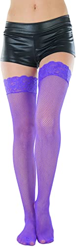 Image of ToBeInStyle Women's Wide Floral Lace Fishnet Thigh Hi Stockings