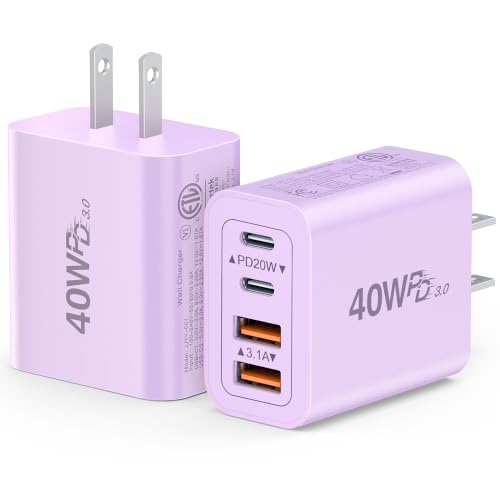 Image of 2-Pack USB C Wall Fast Charger Block, 40W Fast Charging Multiport Adpater
