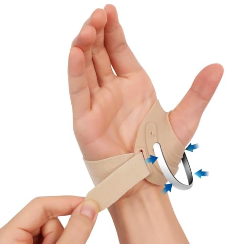FORTEMOTUS Férula Pulgar CMC, Ortesis Dedo Ajustable, Soporte Estabilizador Sujeta para Estabiliza Articulación Pulgar para Hombre y Mujer (Derecha, Beige, S, 16-19 cm)