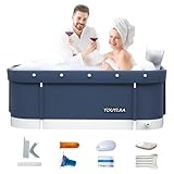Tragbare faltbare Badewanne mit Abdeckung für Erwachsene, 120cm Familie SPA Badewanne für Badezimmer, verdickte mehrschichtige Badewanne mit Deckel für Duschkabine, 120cmx55cmX52cm (Klassisch Stil)