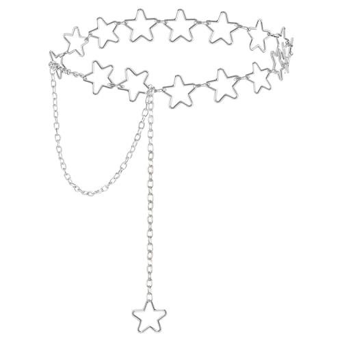 Silver Star Chain Belt Western Women Star Waist Chain Adjustable Metal Belt Punk Chains Belts for Dresses Jeans Waist Chains Belts Y2k Body Jewelry Cute Decorative Accessories Girls Gifts