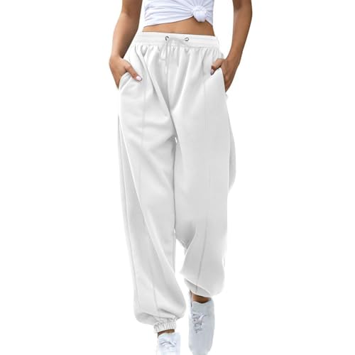 Overstock Items Clearance All Prime Free Fleece Lined Sweatpants Womens Drawstring Elastic Waisted Baggy Joggers Pants Casual Cinch Bottom Pockets Sweat Pants Women Casual Pants White M