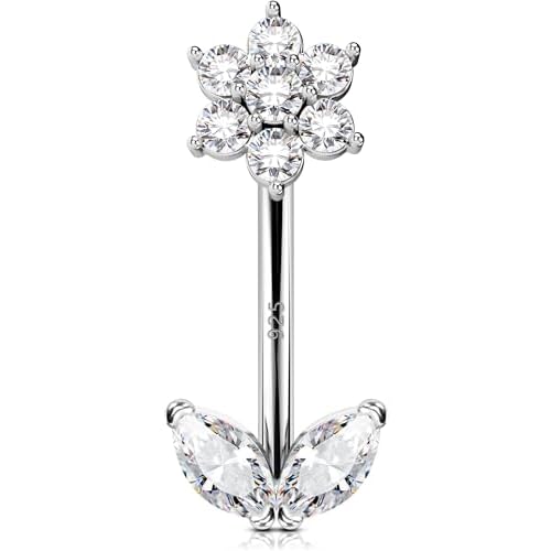 OUFER 925 Sterling Silver Rook Piercing Jewelry, Flower Eyebrow Rings, Silver Curved Barbells 16G, Daith Rook Earrings for Women -8MM