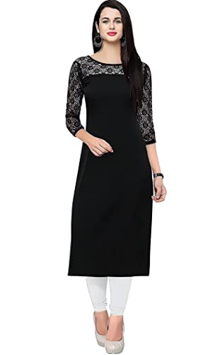 Image of Women's Crepe A-line Straight Kurtis, Plain Office Wear with Round Neck