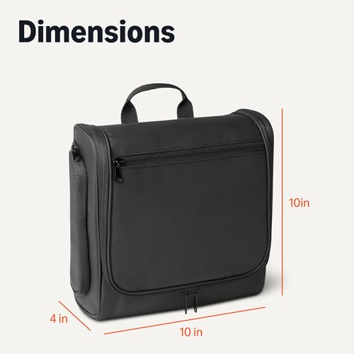 Image of Amazon Essentials Waterproof Travel Toiletry Bag for Men and Women, Hanging Dopp Kit with Multiple Interior Pockets, 2 Side Pockets, Black, 10 inch x 4 inch x 10 inch