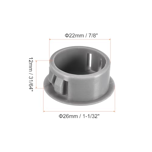 Image of uxcell 7 /8 inch Plastic Hole Plugs, 26Pcs Flush Type Panel Round Snap in Fastener Knockout Locking Plugs for Furniture Insert End Caps Panels, Gray