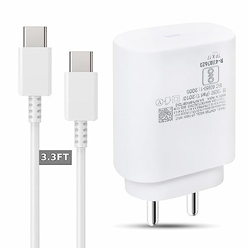 Image of 25W USB-C High Speed Charger for Samsung Super Fast Power Adapter with Type C to C 3.3 FT Cable, Galaxy M35 5G /A15 /F15 /M15 /M34 /F34 /F34 /M14 /A14 /F14 /F23 /A34 /S23 /S23 fe /S23 Ultra Cellular Phone, White