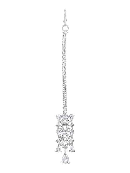Image of ASMITTA Jewellery Silver American Diamond Necklace Set with Maang Tikka | Traditional Rhodium-Plated CZ Jewellery Sets for Women | Perfect for Bridal Weddings, Festivals & Special Occasions