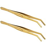 JANKOW Stainless Steel Tea Bag Clips, Small Food Clip Tools, Stainless Steel Tweezers, Long Handle Curved Tweezers, Tools Accessories for Kitchen, Bar, Tea, Craft Gardening Industrial, Lab (2 PCS)