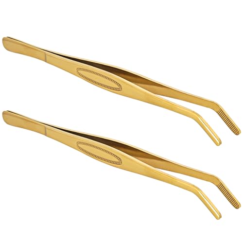 JANKOW Stainless Steel Tea Bag Clips, Small Food Clip Tools, Stainless Steel Tweezers, Long Handle Curved Tweezers, Tools Accessories for Kitchen, Bar, Tea, Craft Gardening Industrial, Lab (2 PCS)