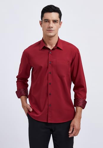 HISDERN Men's Inner Contrast Shirt Casual Formal Classic Button Down Dress Shirts Long Sleeve Plaid Collar Regular Fit - Image 3