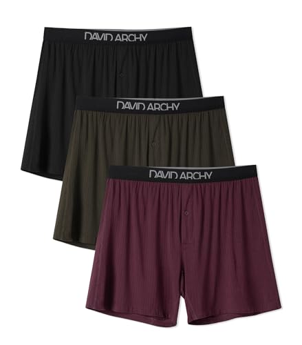 DAVID ARCHY Men's Underwear Bamboo Rayon Boxers Breathable Textured Knit Boxer Shorts Cooling Pajama Shorts 3 or 5 Pack
