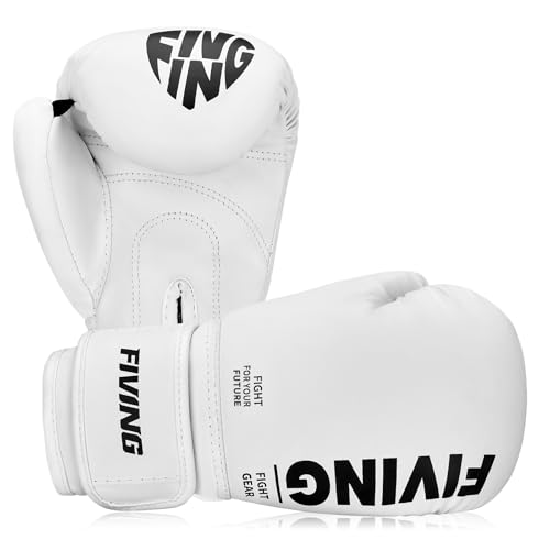 FIVING Kids Boxing Gloves, Youth Boxing Training Gloves for Kids Boys and Girls, 4oz & 6oz Fighting Gloves, Punching Bag Kickboxing Thai Mitts MMA Training Sparring Gloves (White, 6oz)