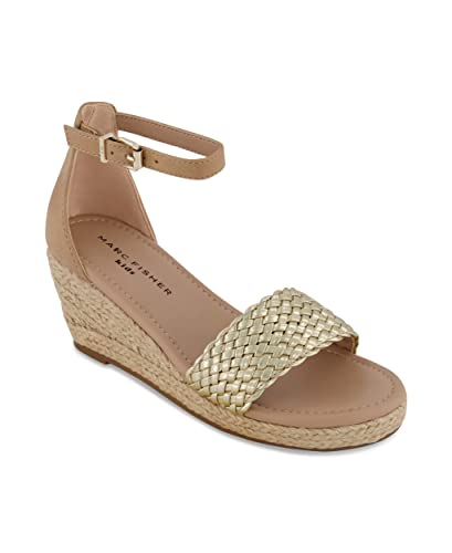 Marc Fisher Youth Girls Gold Ankle Strap Wedge 5 #TOP2
