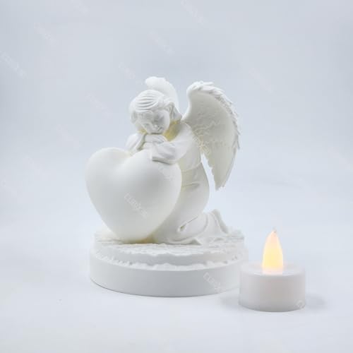 Image of Angel Holding Heart Lamp with LED Tealight | 3D Printed Decorative Showpiece for Valentine Decor, Romantic Gifting & Home Display