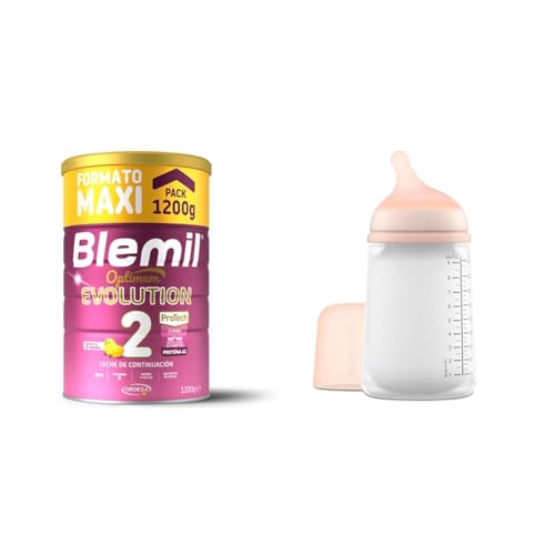 Blemil 2 Optimum Evolution, 1200g, Leche de Continuación en Polvo para Bebé Desde los 6 Meses, Formato Ahorro + Suavinex, Biberón Anticólico Zero Zero, con Tetina de Flujo Medio (M) de Silicona