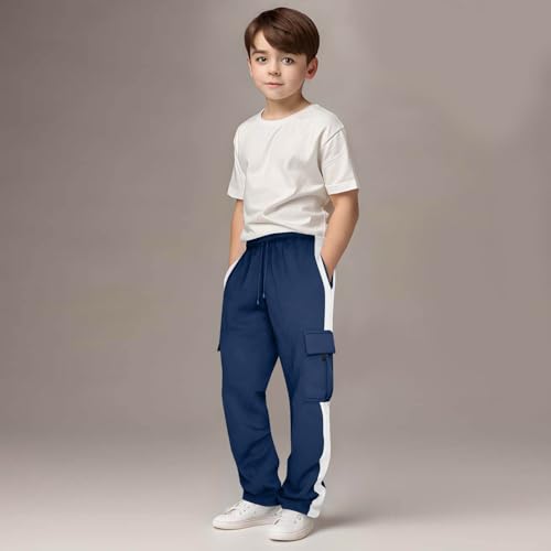 Boys Baggy Cargo Sweatpants Straight Wide Leg Open Bottom Elastic Waisted Color Block Workout Athletic Joggers Pants2