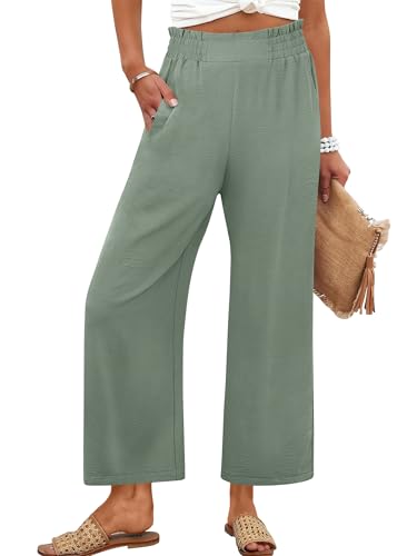 Image of ANRABESS Womens Wide Leg Palazzo Pants Summer Beach High Waisted Cropped Flowy Pants 2026 Dressy Casual Trousers with Pockets