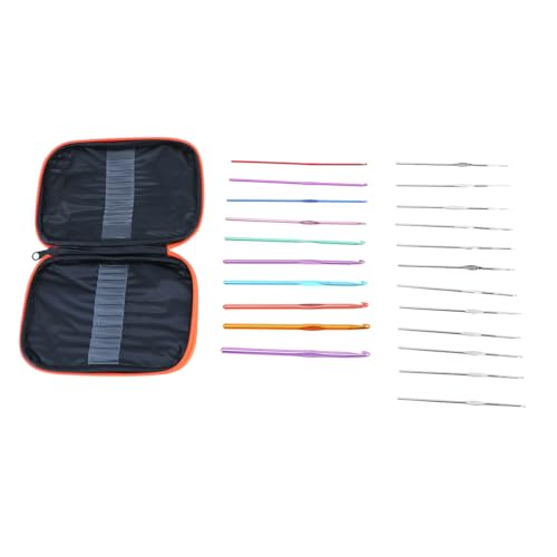 Angoily 22 piezas Conjunto de Ganchos de Crochet de Aleación de Aluminio con Estuche de Cuero Naranja Agujas de Tejer Largas y Herramientas para Tejedoras Suaves y Resistentes al Óxido
