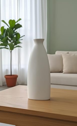 Image of Ceramic Stone Vase for Home Decor Ceramic Vase for Pampas Grass, Abstract Bubble Stacked Pebble Design, Minimalist Ceramic Vases for Flowers (White Bottle)