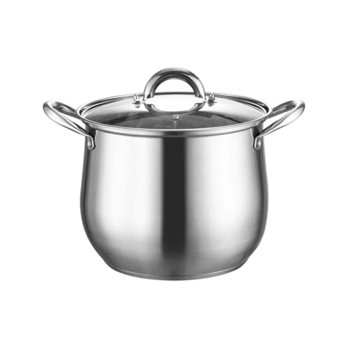 Loyimioo 7L Stainless Steel Stockpot with Lid Triple Layer Composite Bottom Compatible with Gas/Electric Ceramic Oven Non Stick Crock Pot Tempered Glass Lid + Riveted Handle for Soup/Pasta/Stew