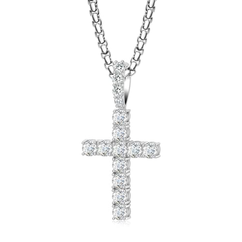 Diamond Cross Pendant for Men, Moissanite Necklace S925 Sterling Silver Pendant Charm Jewelry for Boyfriend Men Hiphop