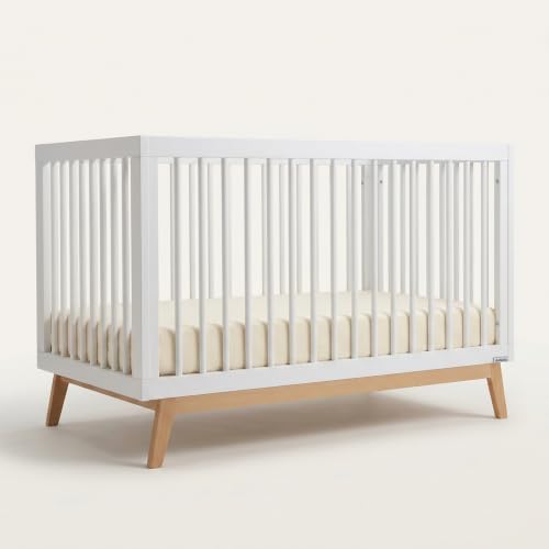 dadada Baby Soho 3-in-1 Convertible Wood Crib, Made in Italy, White/Natural