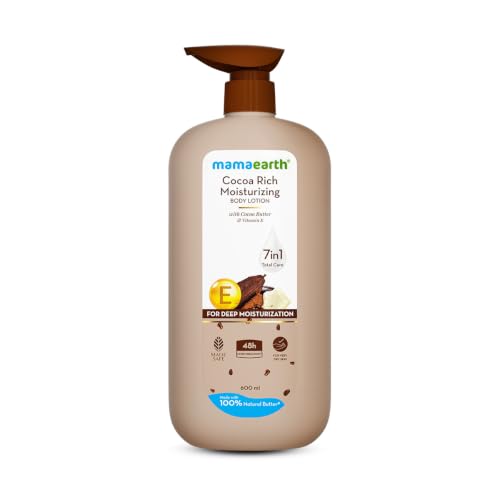 Image of Mamaearth Cocoa Rich Moisturizing Body Lotion with Cocoa Butter & VitaminE for Deep 48H Moisturization 600ml For Very Dry Skin | 7in1 Total Care Benefits | 100% Natural Butter | Non-Greasy Smooth Skin