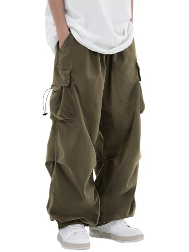 PLEPAN Mens Baggy Cargo Pants Loose Fit Casual Parachute Pants Elastic Waist Drawstring Streetwear Joggers Sweatpants