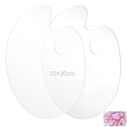 Klare Acryl Malpalette, 2 Stück 20×30cm Klare Mischpalette, Mischpalette Acrylfarben, Malpalette Mischpalette Acrylfarben, Transparent Oval Palette, Farbmischpalette, für DIY Kunst Malerei