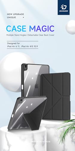 Image of INICIO Smart Folio Case for M3 /M2 iPad Air 11 inch 7th /6th 10.9in 5th /4th, Detachable Front Cover, Trifold Multi Angle Stand, Pencil Holder, Auto Wake /Sleep, Durable Protection, PU+PC+TPU, Black