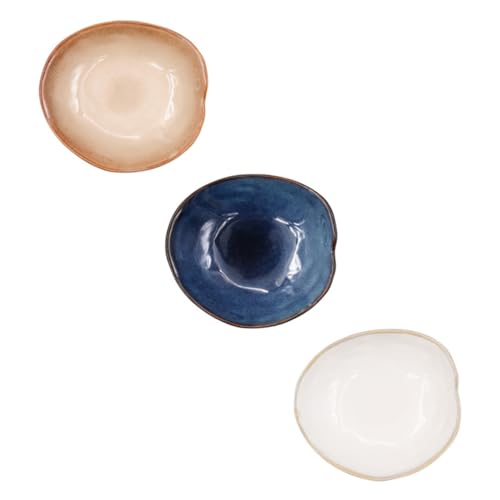 OFFSCH 3Pcs Japanese Style Ceramic Sauce Dish Unique Irregular Design for Soy Sauce Dipping and Seasoning Lightweight Portable Condiment Plates for Entertaining